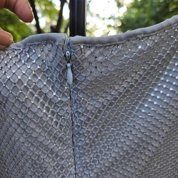 Revolve WeWoreWhat Festival Rave Disco Silver Crystal Sheer Mesh Mini Skirt 14 - Picture 9 of 12